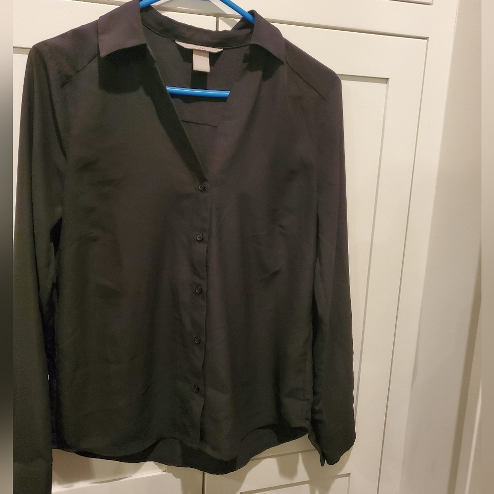 Womens H&M Black Casual Button Blouse